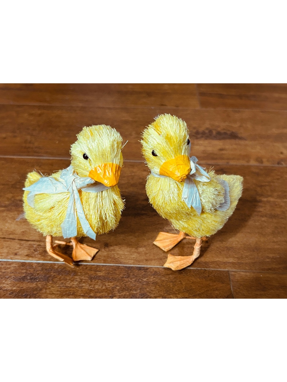 Pair of Yellow Decorative Duck Figurines with Ribbon